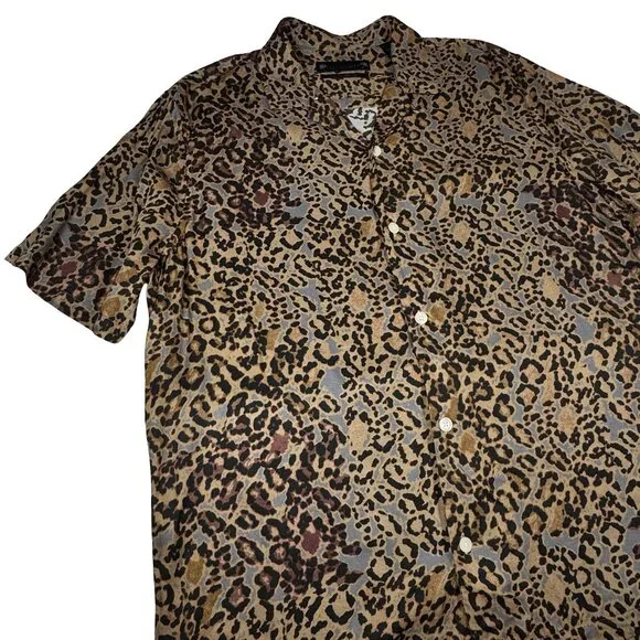 AllSaints Halftone Animal Print Shirt Sz M Short Sleeve Button Down Relaxed - Picture 3 of 10